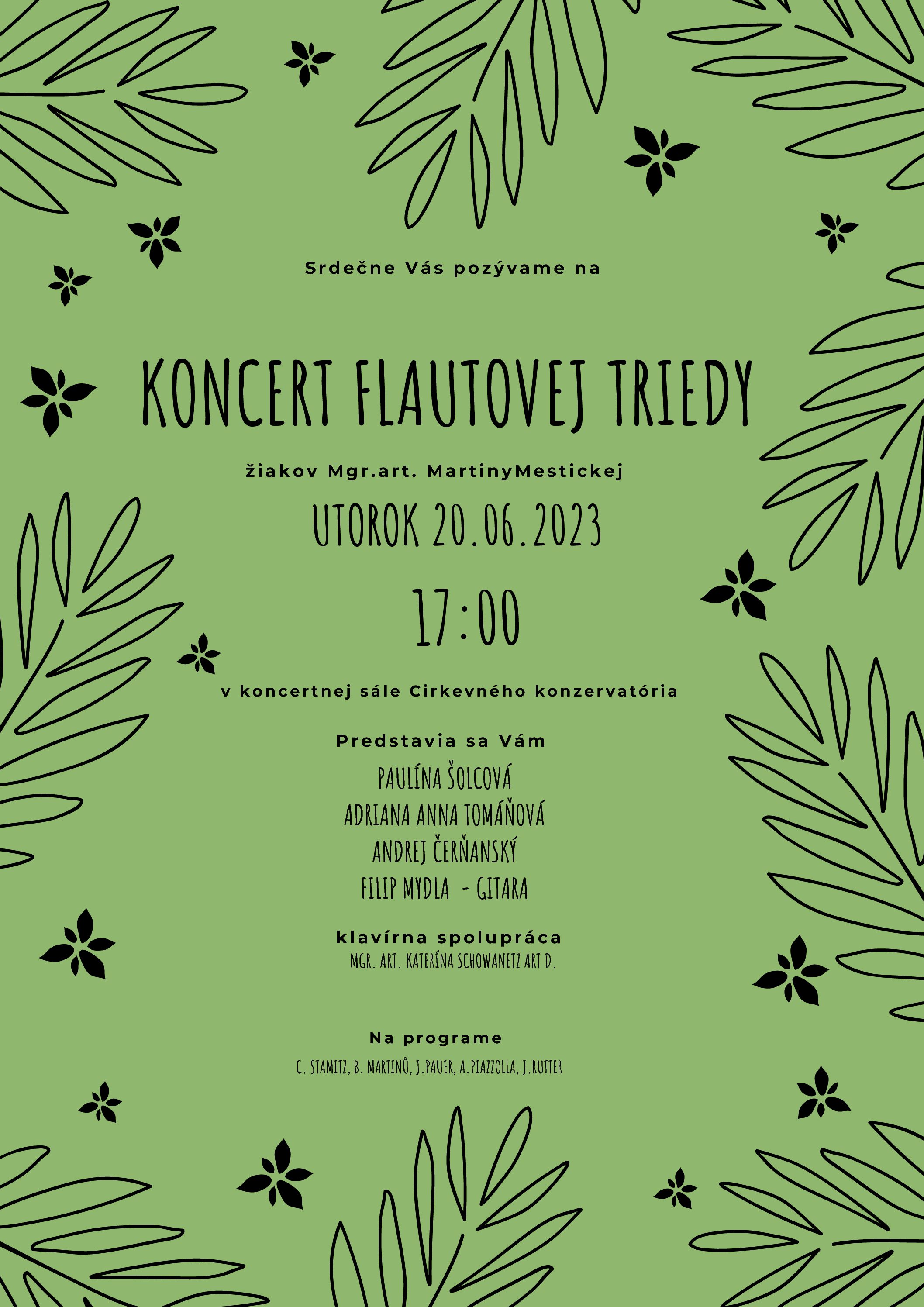 Flautový koncert žiakov triedy M. Mestickej